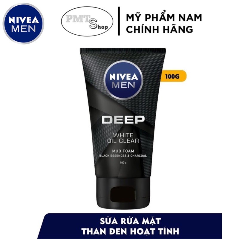 Sữa rửa mặt Nivea men 100g Deep White Oil Clean - Than hoạt tính