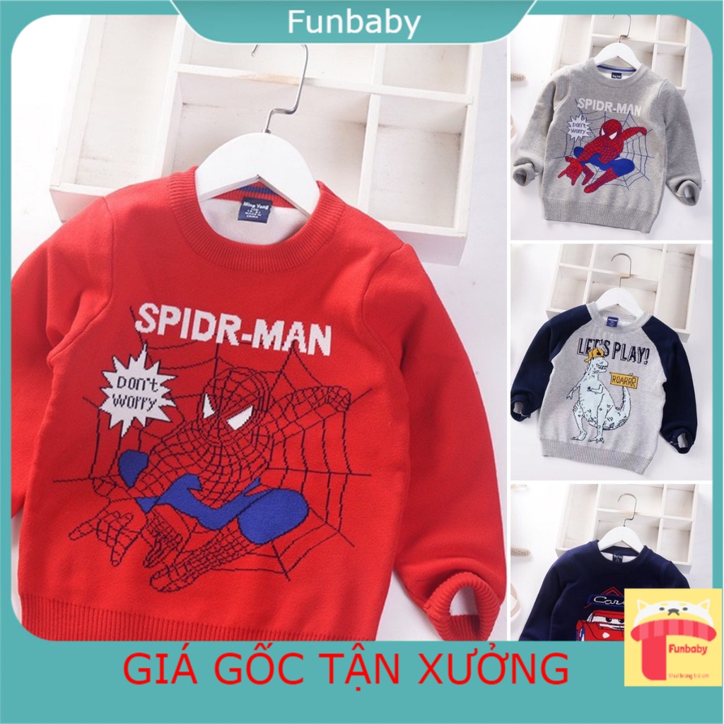 Áo len cho bé xuất Hàn 2-7 tuổi 2 lớp xuất Hàn hình ngộ nghĩnh, Áo len trẻ em bé trai nhiều hình đanh sợi không bai xù