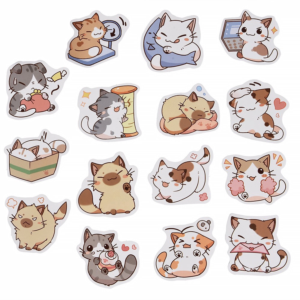 Set 45 Miếng Dán Hình Mèo Hoạt Hình Trang Trí Sổ Tay