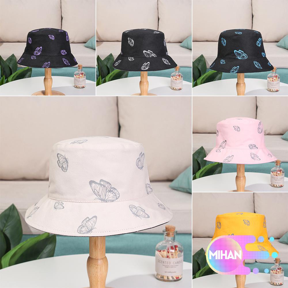 MIHAN1 Fashion Fisherman Cap Casual Sun Hat Butterfly Bucket Hat Women Men Spring Summer Foldable Double-Sided Cotton Outdoor Sunscreen