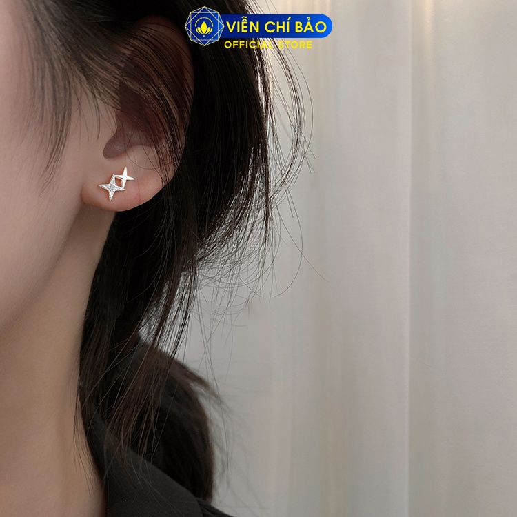 Bông tai bạc nữ xiên chéo đính đá lấp lánh chất liệu 925 thời trang phụ kiện trang sức nữ Viễn Chí Bảo B400433x