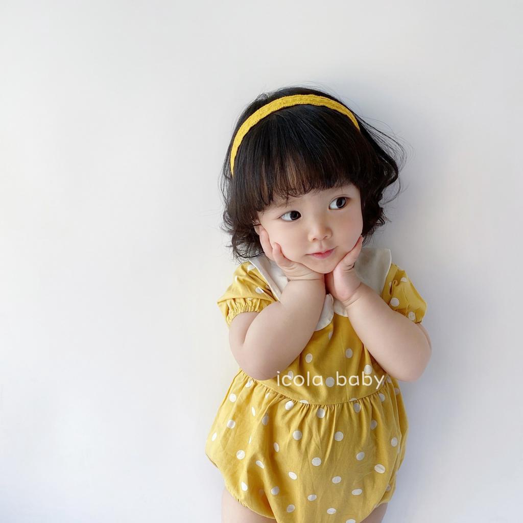 Áo Liền Quần Họa Tiết Chấm Bi Kèm Băng Đô Dễ Thương Dành Cho Bé Gái