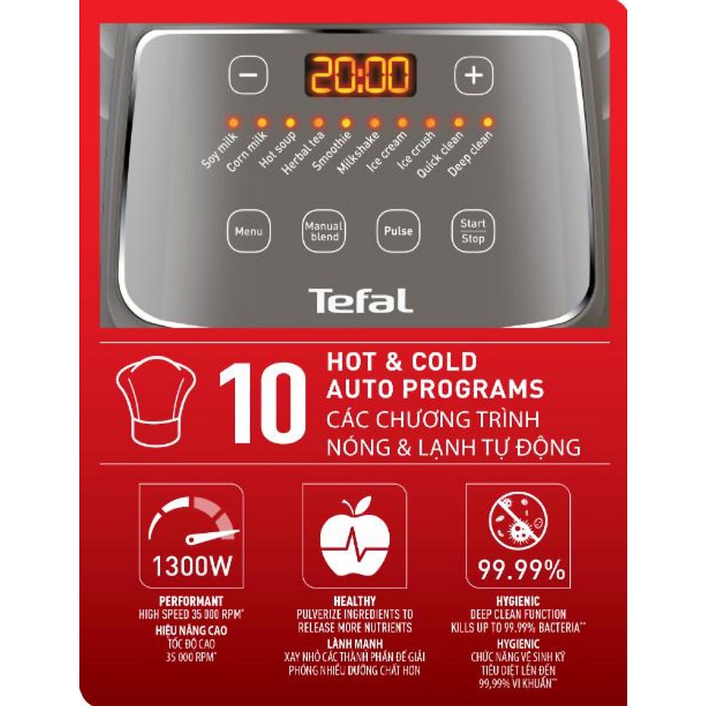 [CHÍNH HÃNG]Máy xay sinh tố và làm sữa hạt đa năng Tefal BL967B66 - 1300W - Máy làm sữa hạt Tefal