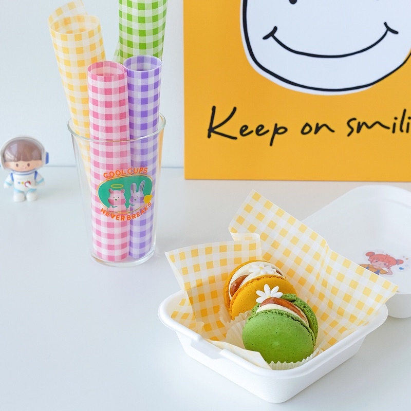 Set 50 Giấy Thấm Dầu Gói Thực Phẩm Hoạ Tiết Caro Siêu Xinh