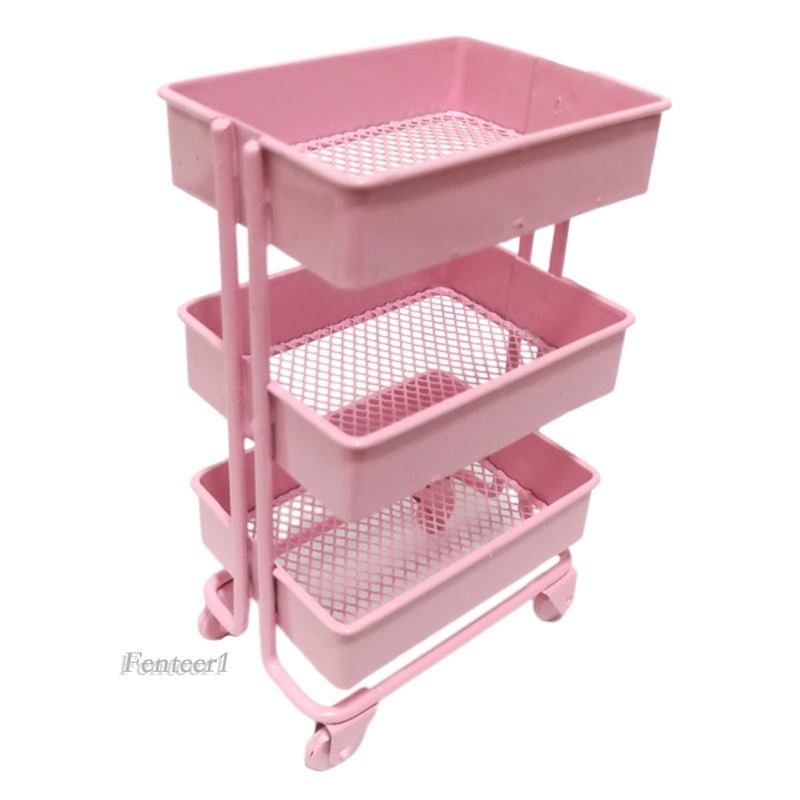 [Fenteer1] Kệ Để Đồ 3 Tầng Mini 1 / 12 Có Bánh Xe Màu Hồng Trang Trí Phòng Búp Bê