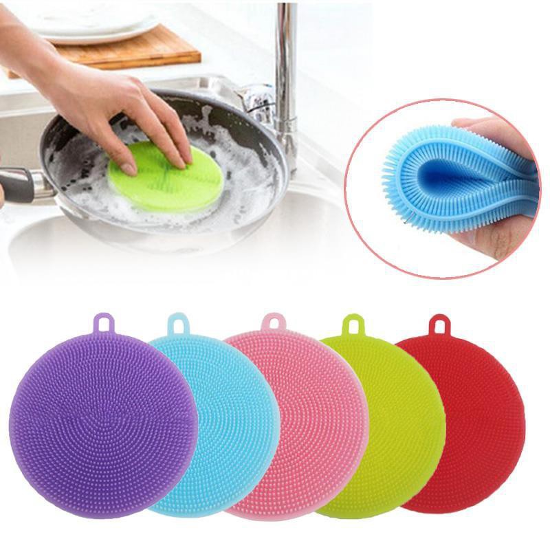 Miếng Rửa Chén Bát Silicone KUNBE, Cọ Sạch Xoong Nồi Mềm Mại Có Móc Treo Tiện Dụng Đa Năng