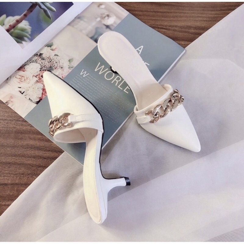 Sục Nữ💖FREESHIP💖Sục Nữ Cao Gót  cao7cm da mềm xich ngang Hàng Chuẩn Size Đế Vững Màu Đen Cực Sang