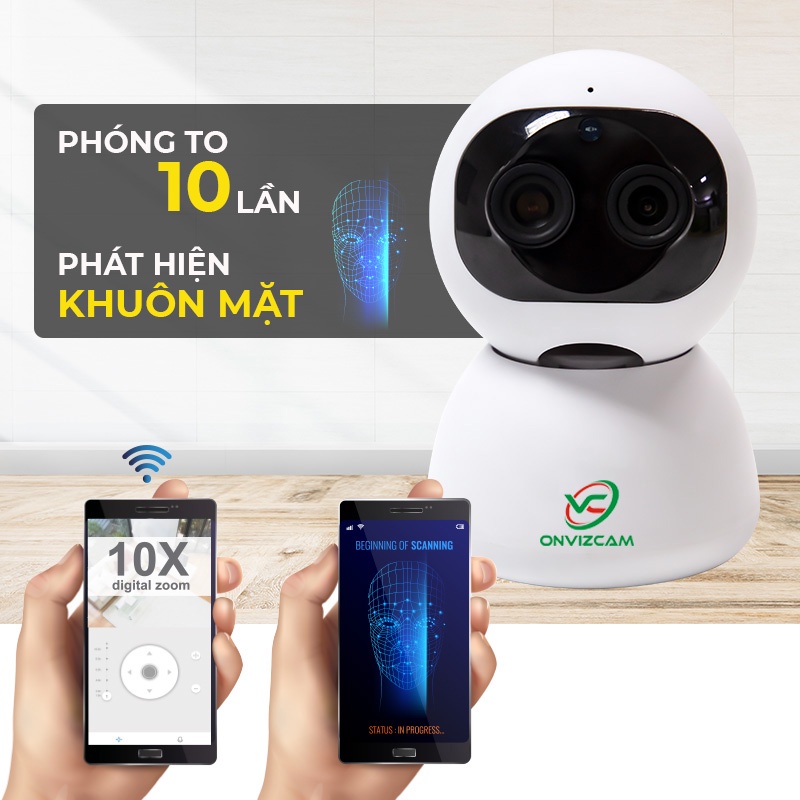 Camera WiFi IP Onvizcam BR20 PRO - Độ phân giải 2.0 MP full HD 1080P- Quay 355° chuyển động theo người- Zoom xa 10x