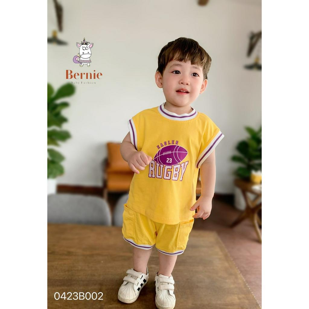 Bộ ba lỗ bé trai phong cách thể thao, bộ thun tay phối cho bé hoạ tiết bóng rổ Bernie