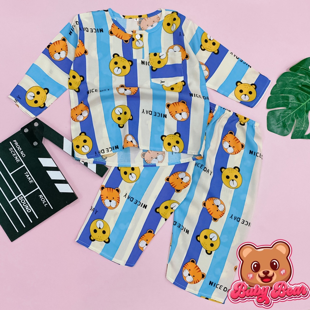 Bộ tole dài tay bé trai - Bộ lanh mặc nhà trẻ em size 8-50kg Baby Bear