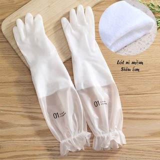 Găng tay cao su siêu dai bo chun lót nỉ cao cấp