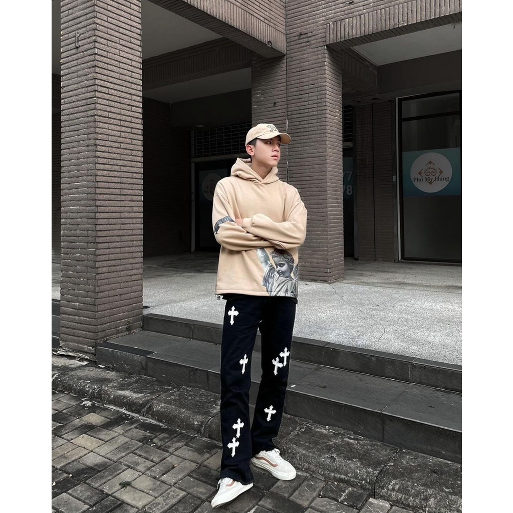 Áo hoodie nỉ bông nam nữ unisex oversize form rộng có nón trùm đầu Banawa- Liberty Hoodie - Kem