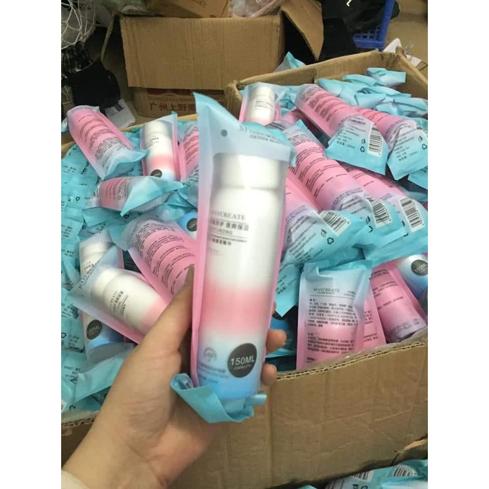 kem chống nắng Spray 150ml dạng bình xịt maycreate moisturizing, chai sịt chống nắng che khuyết điểm dưỡng trắng da mặt.