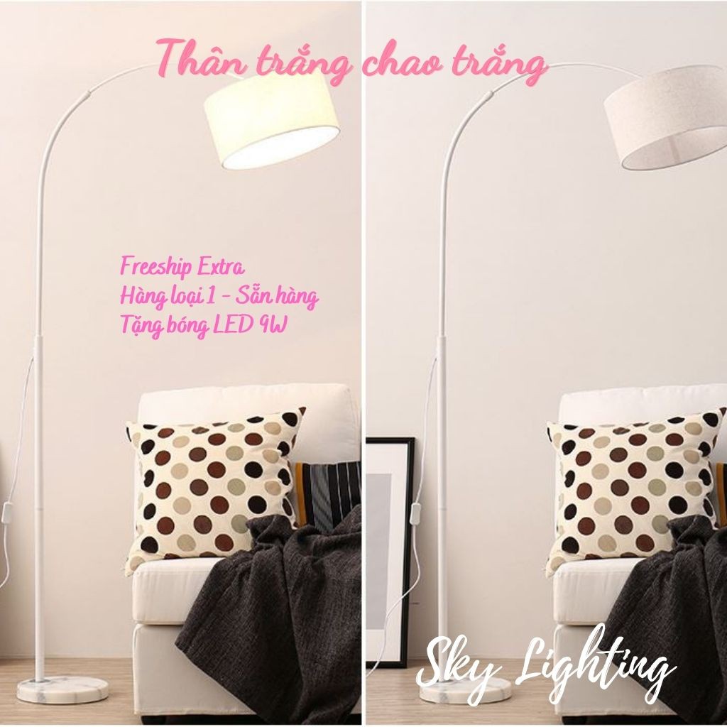 Đèn cây đứng trang trí phòng khách phòng ngủ đọc sách dáng cong cần câu Tặng kèm bóng đèn LED 9W SKYLIGHTING