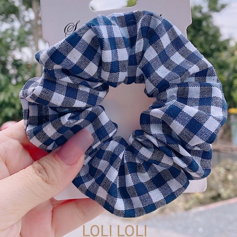scrunchies cột tóc caro phong cách Hàn Quốc. vải dày đẹp Loli