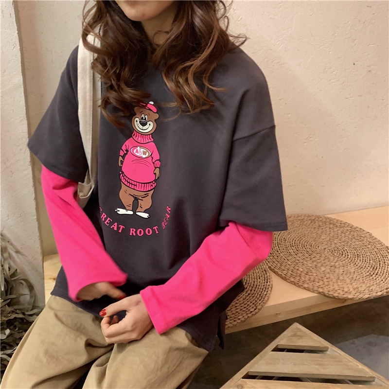 SUXI Áo Thun Tay Dài In Hình Hoạt Hình