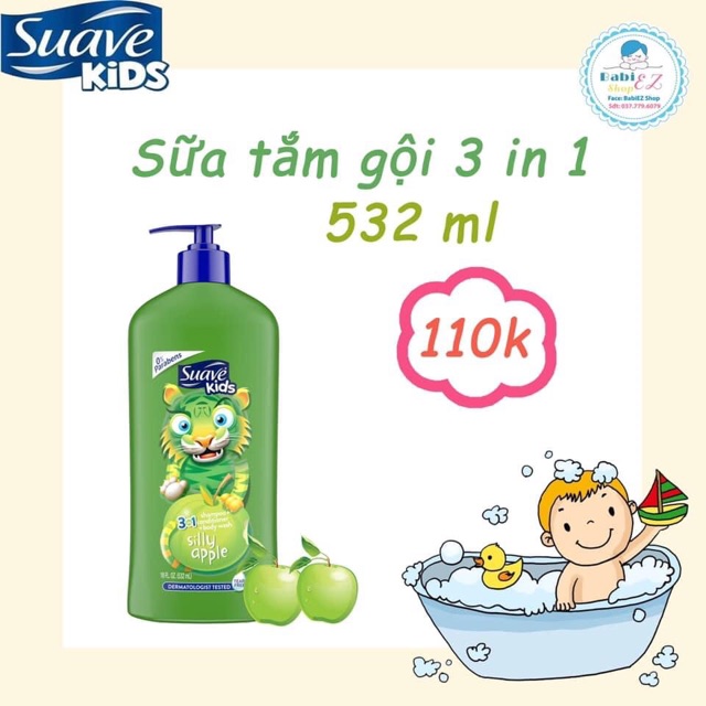 Sữa tắm gội 3in1 Suave Kid từ Mỹ cho bé