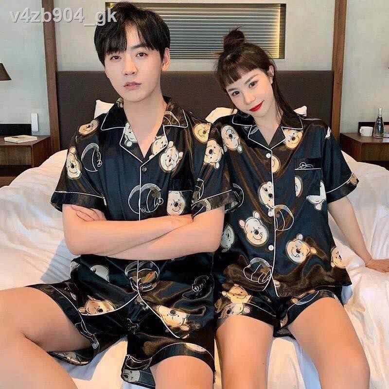 Cặp đôi pyjama lụa băng ngắn tay nam mùa hè hai mảnh mô phỏng phần mỏng gợi cảm cộng với kích thước phục vụ tại nhà "