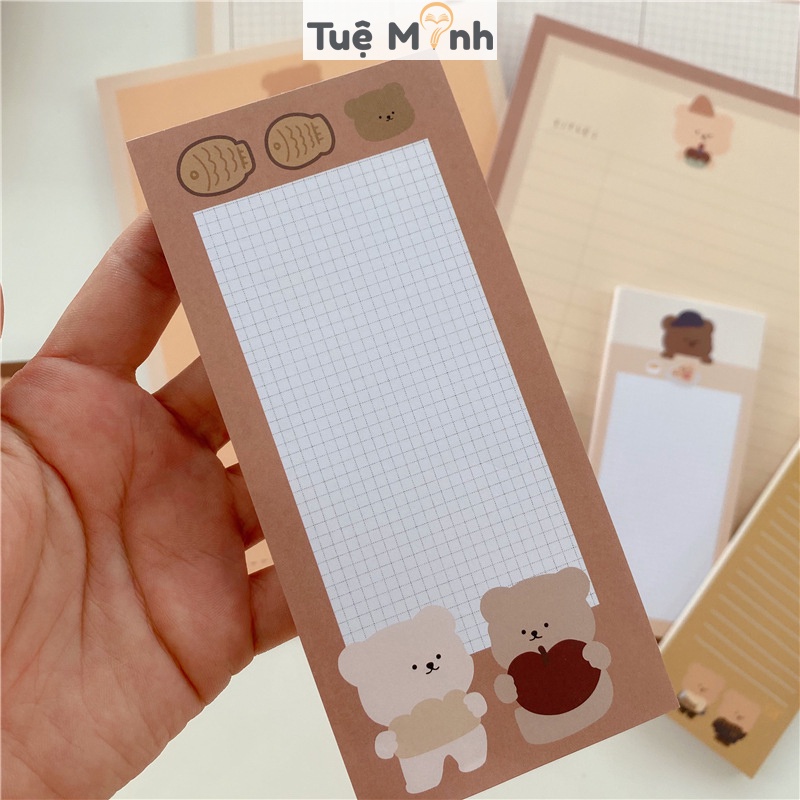Tập 50 tờ note cute Gấu Hàn quốc NO23 giấy ghi chú note dễ thương dày dặn