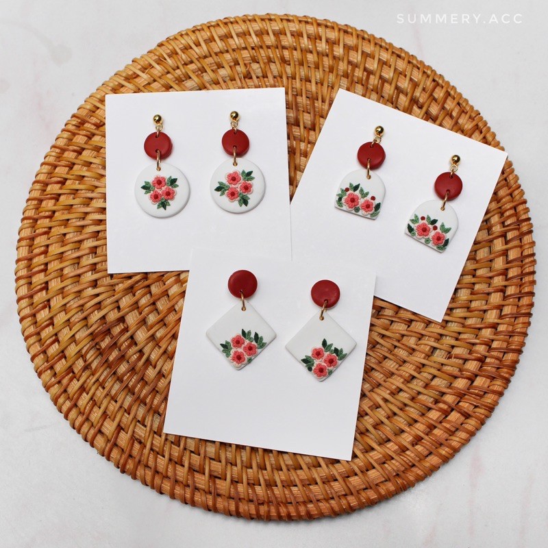 Khuyên tai SUMMERY hoạ tiết handmade nặn thủ công siêu nhẹ, chống thấm nước
