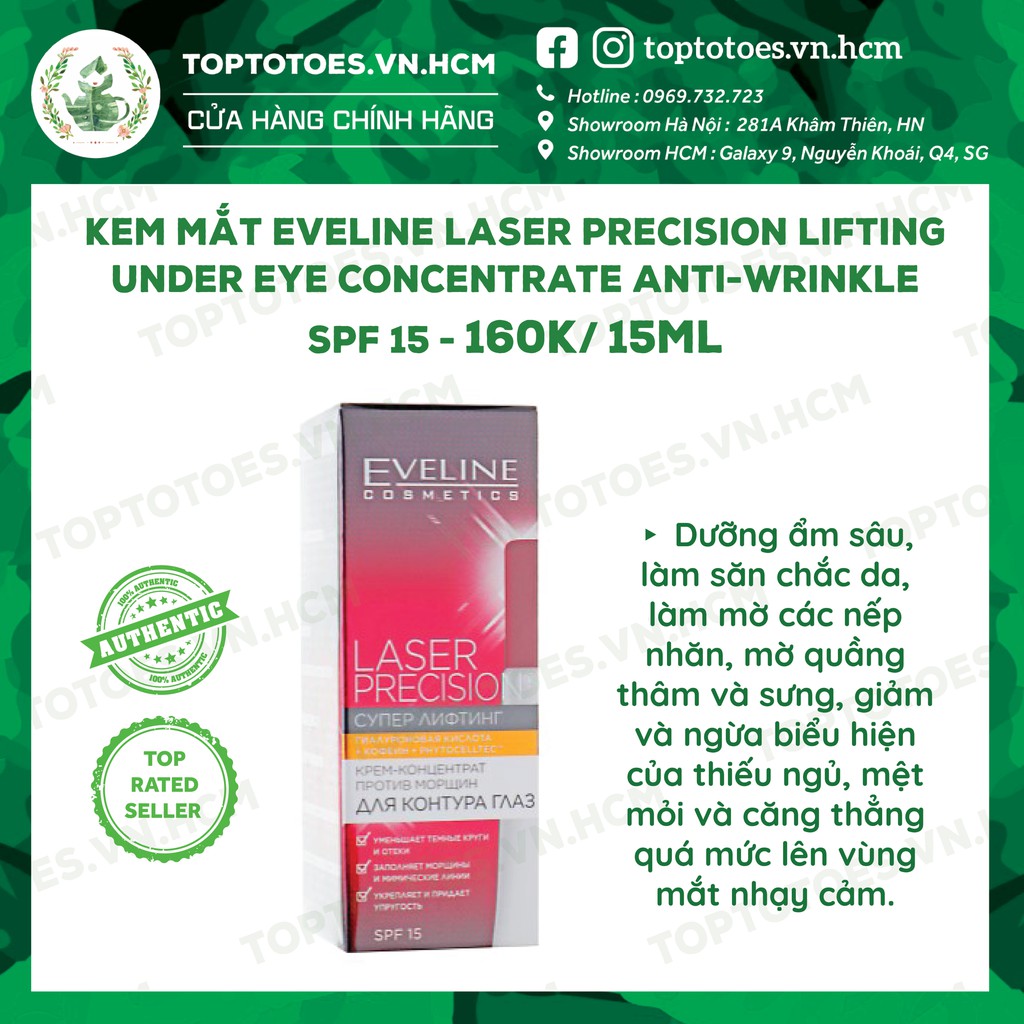Kem mắt Eveline Laser Precision Lifting Under Eye Concentrate Anti-wrinkle SPF 15 nâng cơ, mờ nếp nhăn