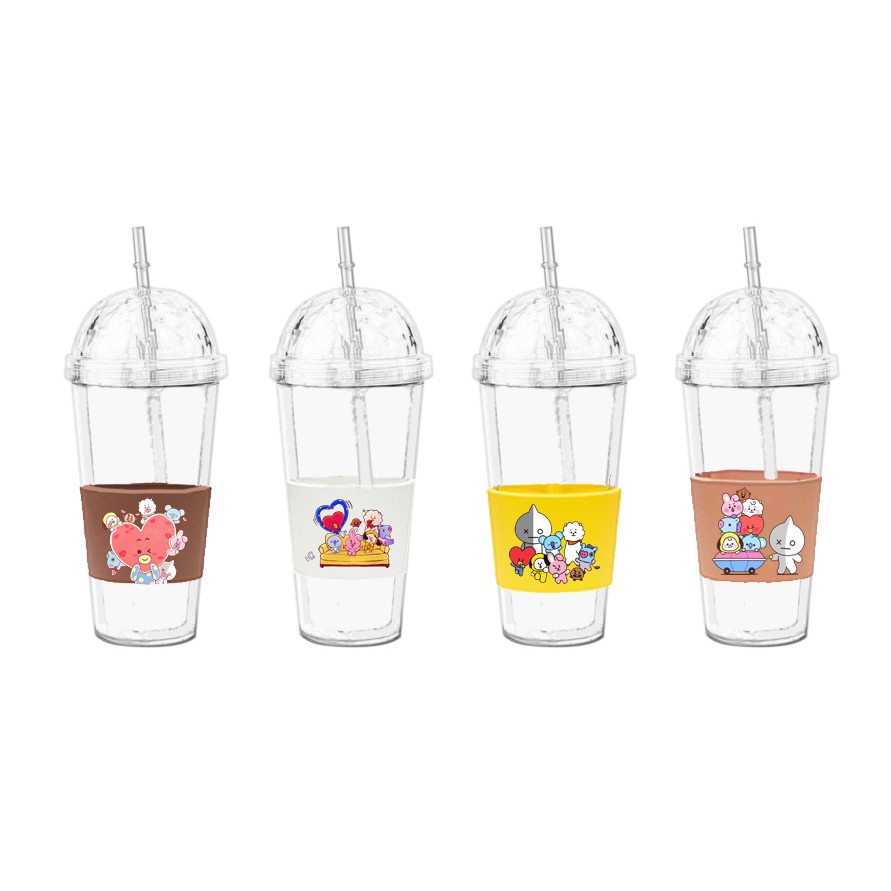Cốc 2 lớp army bangtan kpop nhóm nhạc C2DI1 cốc giữ nhiệt ly 2 lớp da pu cốc làm lạnh dễ thương