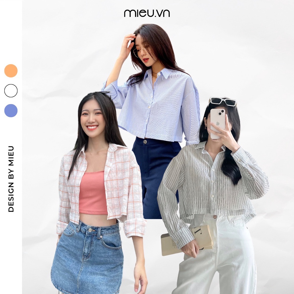 Áo croptop sơ mi công sở dáng lửng tay dài MIEU - HD09
