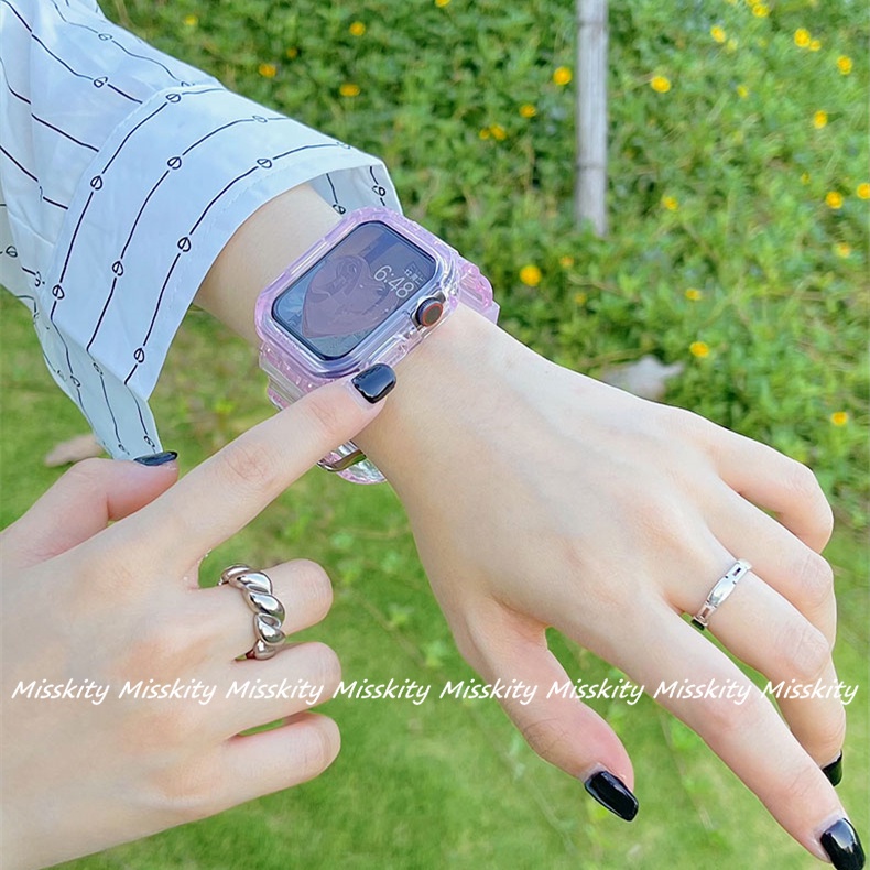 Dây Đeo Đồng Hồ Bằng Silicone Mềm Trong Suốt 2 Trong 1 Cho Smart Watch Sries 7 6 5 4 3 2 1 band 40mm 44mm 45mm 41mm