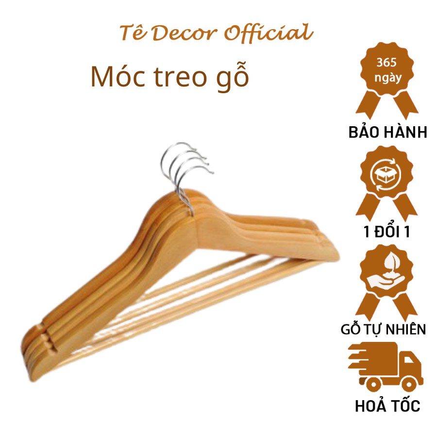 Móc treo quần áo gỗ Tee Decor - Móc quần áo bằng gỗ - Bề mặt nhẵn, không xước vải, chống mối mọt, sơn phủ cao cấp