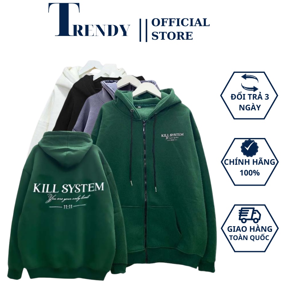 Áo Khoác Hoodie Zip Unisex Nam Nữ Form Rộng Màu Xanh Chất Dày Tay Phồng Mũ To Kéo Khóa Thời Trang Fashion Hàn Quốc