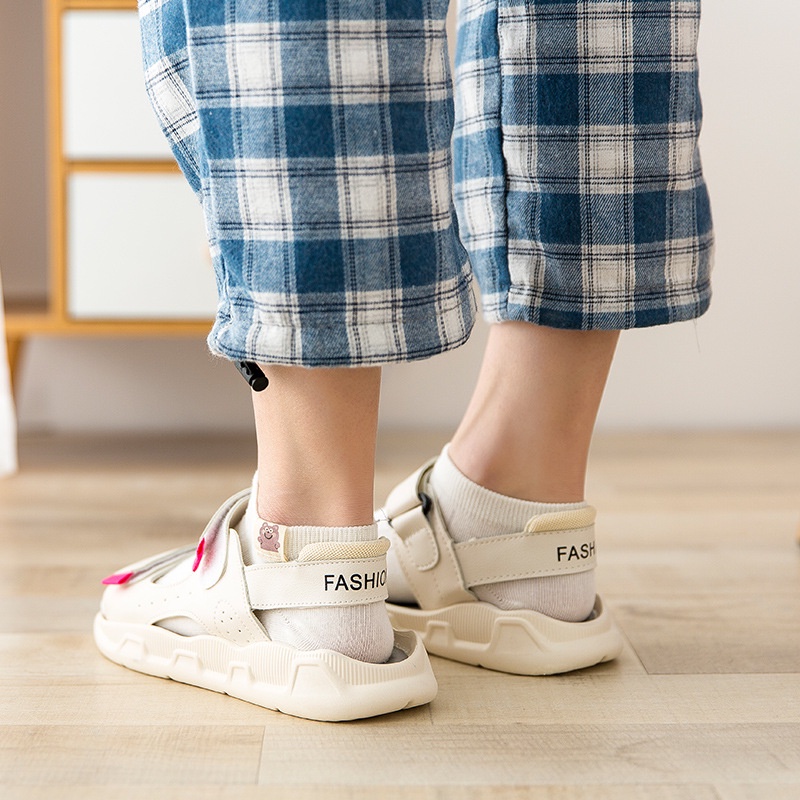 Vớ tất cổ ngắn họa tiết mặt cười sọc caro trắng đen vàng