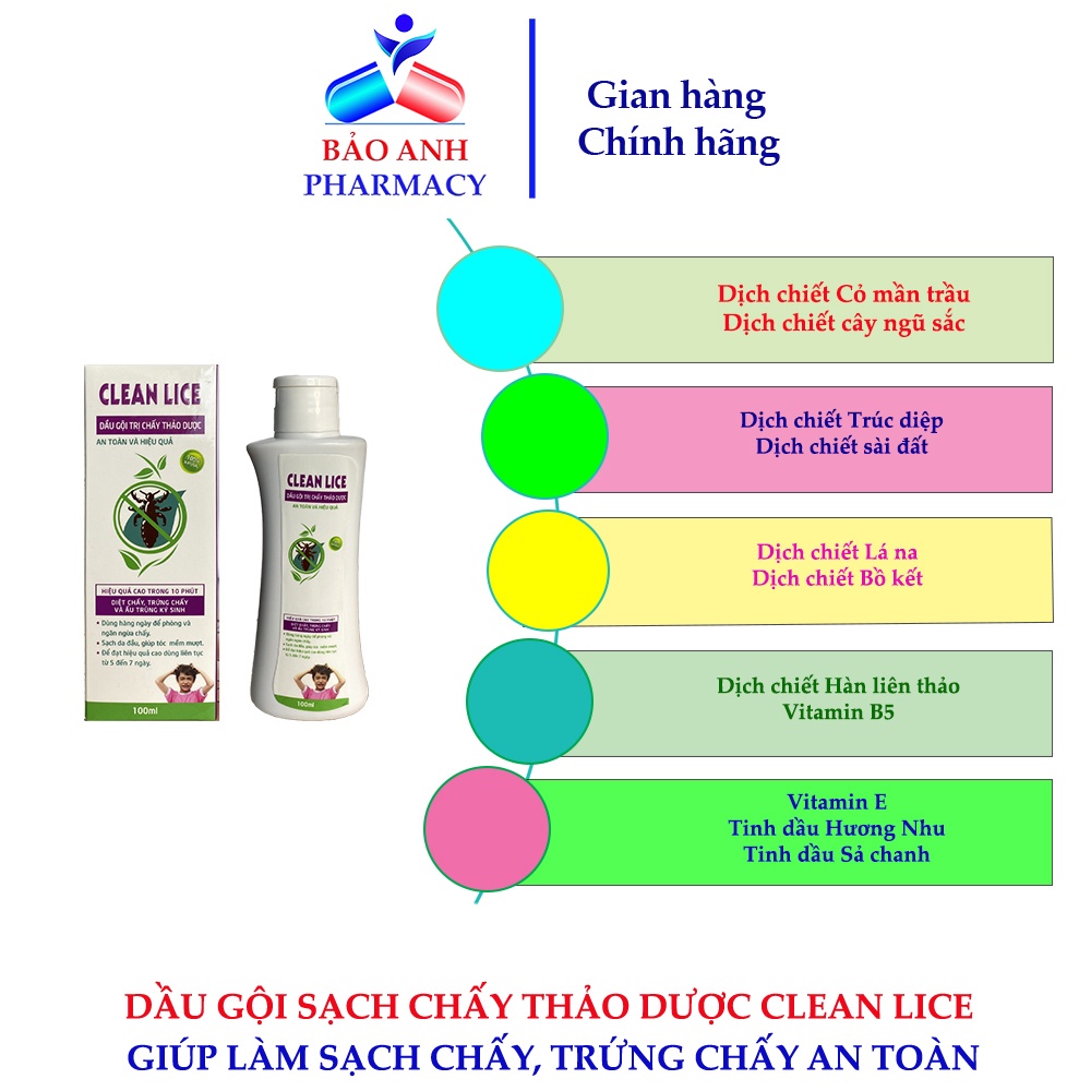 Dầu gội sạch chấy thảo dược CLEAN LICE an toàn, hiệu quả. Giúp làm sạch chấy và trứng chấy sau 3-5 ngày – Chai 100ml