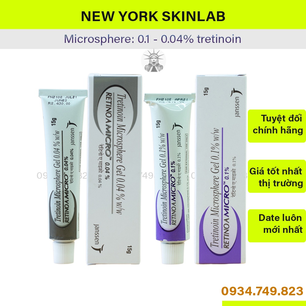 Tretinoin Microsphere gel 0.1% - 0.04% (15g) - kem dưỡng giảm mụn, chống lão hóa, trẻ hóa da (Ấn Độ)