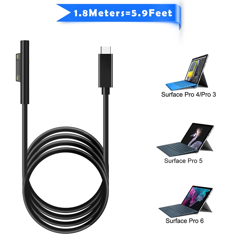 Dây Cáp Sạc USB Type C 15V PD Cho Surface Pro 7 / 6 / 5 / 4 / 3 / GO / BOOK Laptop 1 / 2