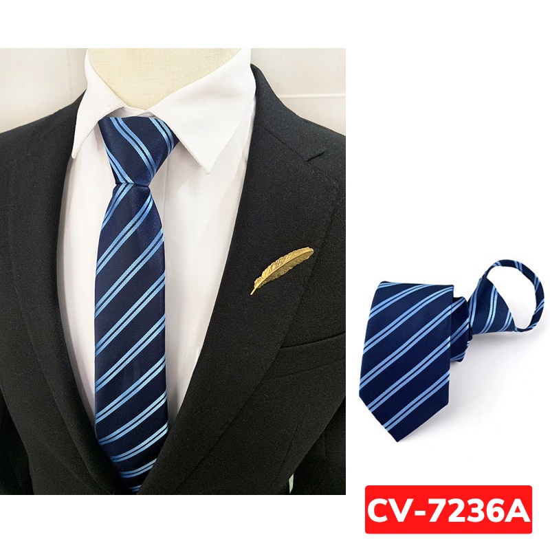 Calavat Nam 7cm thắt sẵn khóa kéo màu xanh đậm, Cavat công sở, Cà vạt chú rể, Cravat dự tiệc CV-7236