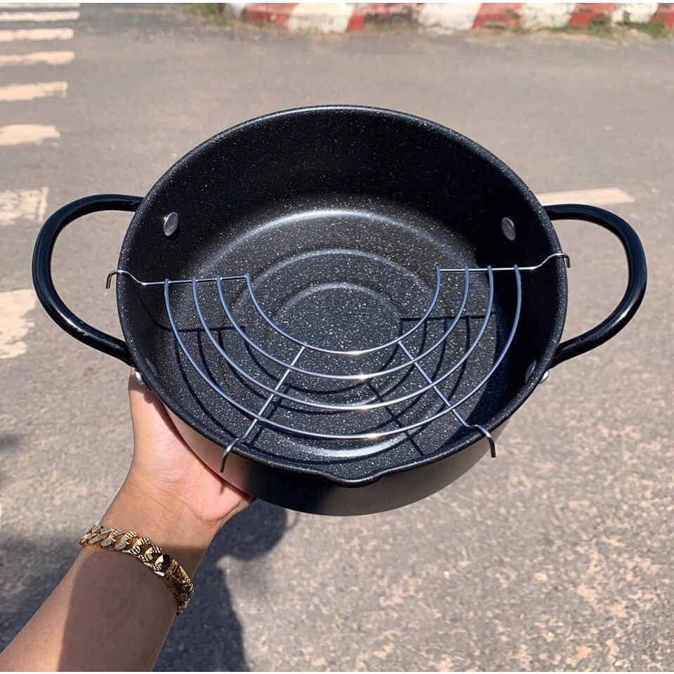 Nồi chiên ngập dầu Mojoo xuất nhật tặng kèm vỉ gác dầu mỡ
