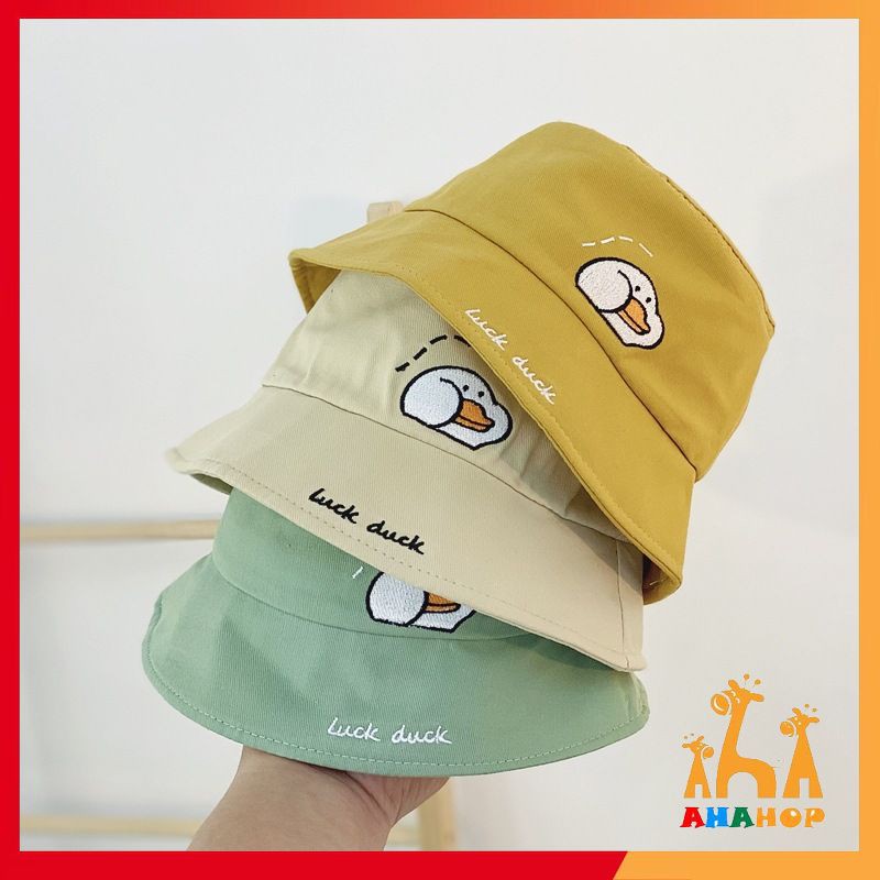 Mũ Vải Trẻ Em - Mũ nón bucket vành tròn thêu hình Vịt luck duck phong cách Hàn Quốc cho bé trai bé gái từ 3-8 tuổi