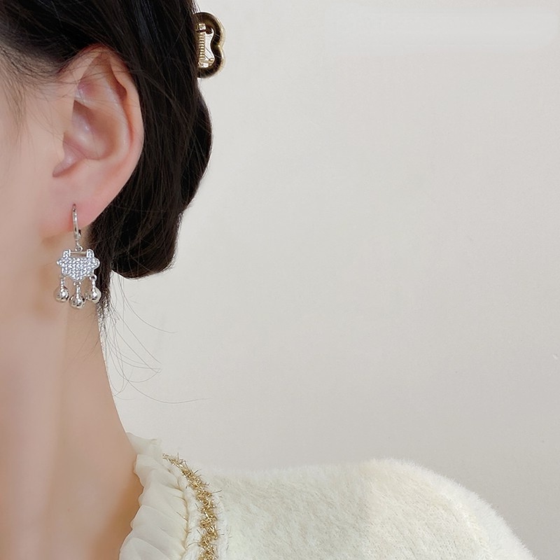 Bông Tai Mạ Bạc 925 Hình Ổ Khóa Phong Cách Trung Hoa Cổ Điển Thời Trang