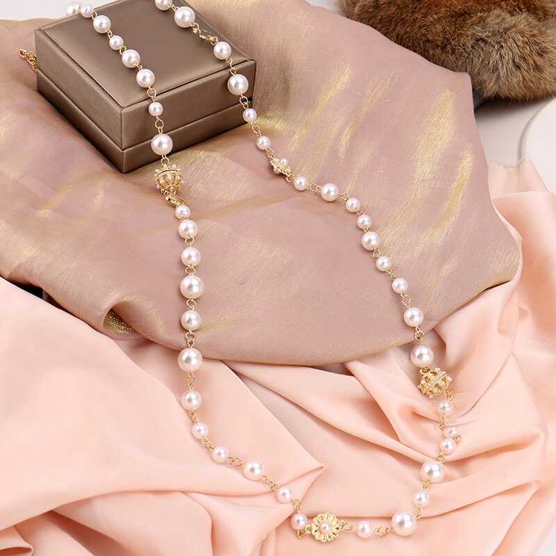 Vòng cổ Dáng Dài Mặt Hình Vương Miện Đính Ngọc Trai Thời Trang Dành Cho Nữ