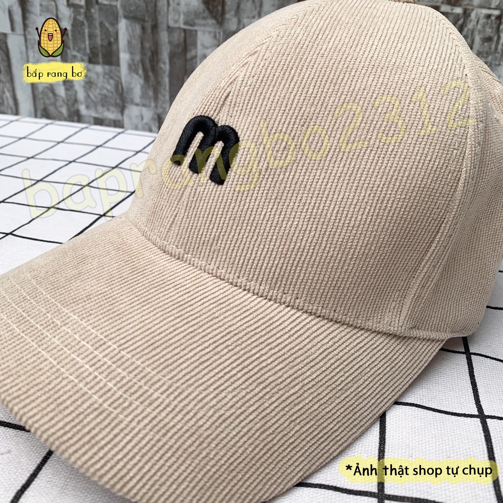 MŨ LƯỠI TRAI NÓN KẾT NHUNG GÂN THÊU CHỮ M UNISEX CHỤP ẢNH CHECKING CAFE NB05