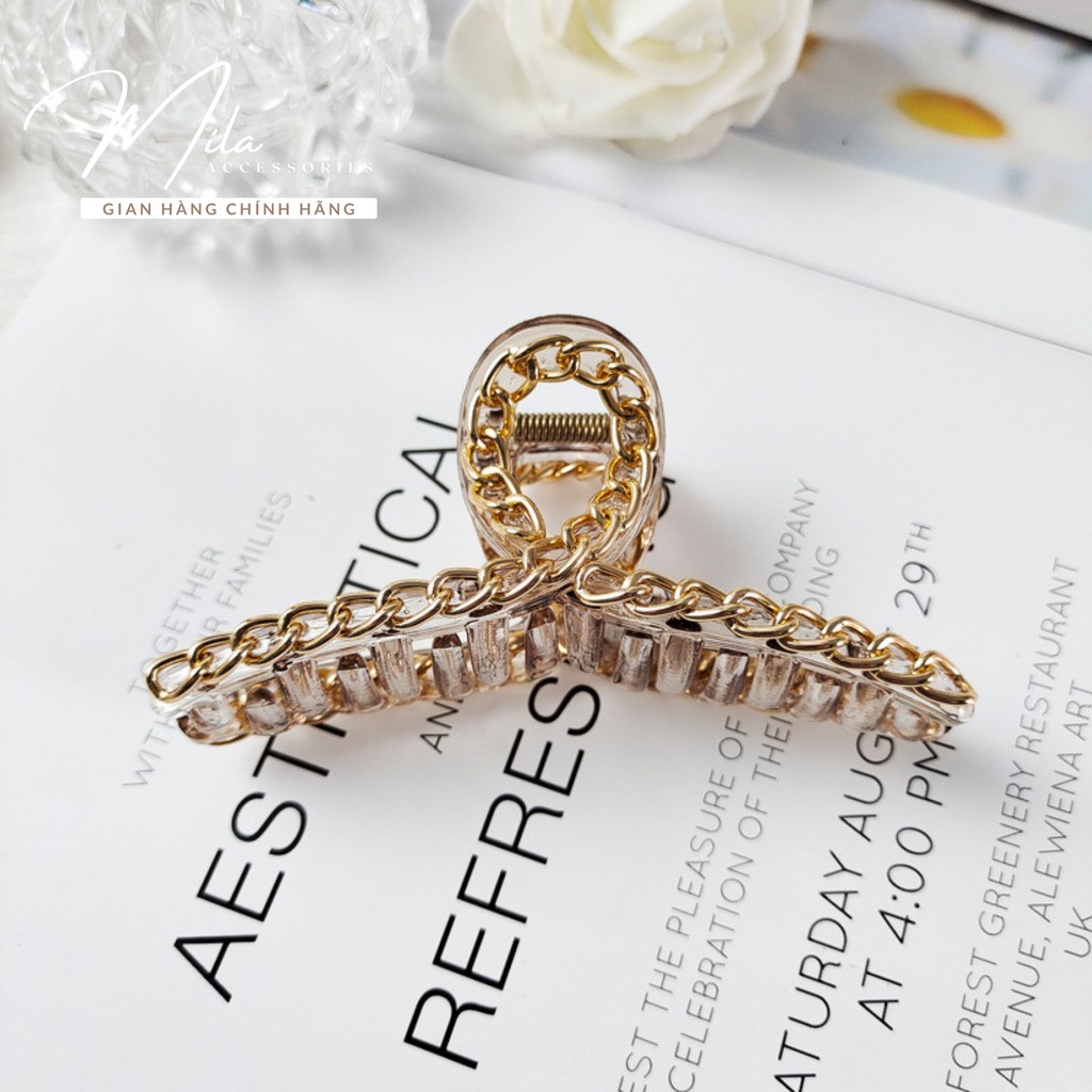 Kẹp tóc Hàn Quốc nữ đẹp trong suốt MILA KT102 ❤️SIÊU XINH❤️ viền đính dây mạ titan bộ 9 món Mila Accessories