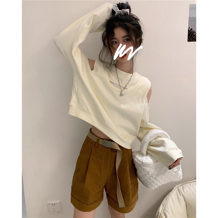 Áo sweater Cổ Tròn Dáng Rộng Hở Vai Màu Nâu Phong Cách Hàn Quốc Thời Trang Mùa Thu Mới 2022 Dành Cho Bạn Nữ
