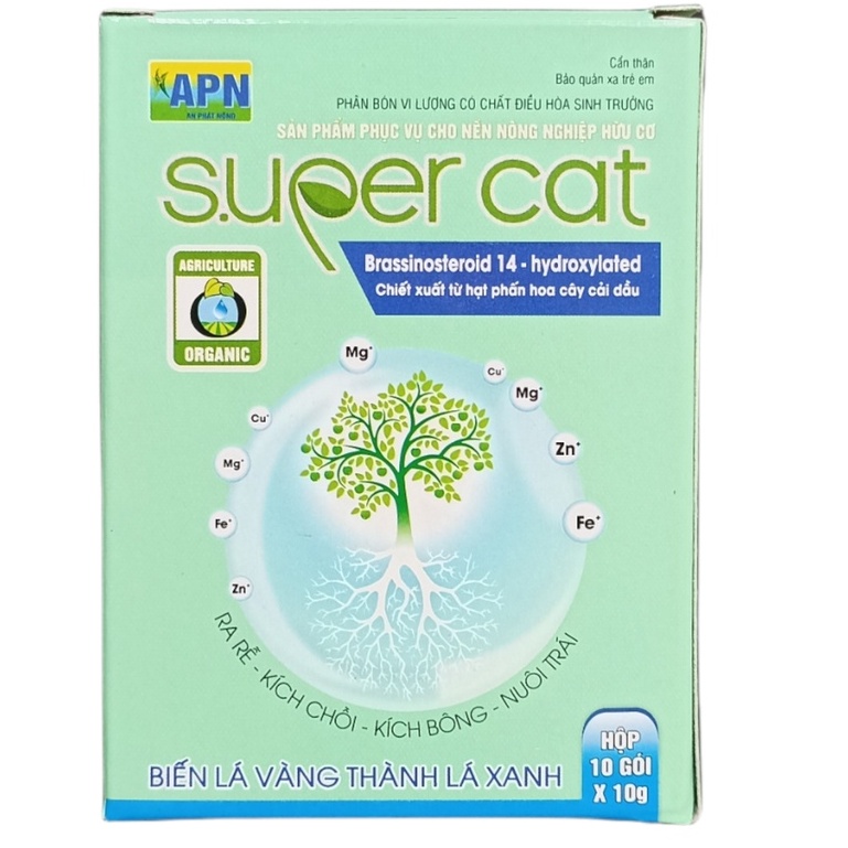 SUPERCAT(hộp 10 gói 100gr) - điều hòa sinh trưởng BRASSINOLIDE ra rể, kích chồi, kích bông, nuôi trái, vô gạo.