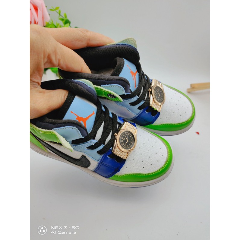 * Cổ phiếu sẵn sàng * Nike Air Jordan 1 Gold Watch Boy & Girl Shoes Giày bóng rổ Giày thể thao trẻ em Giày trẻ em