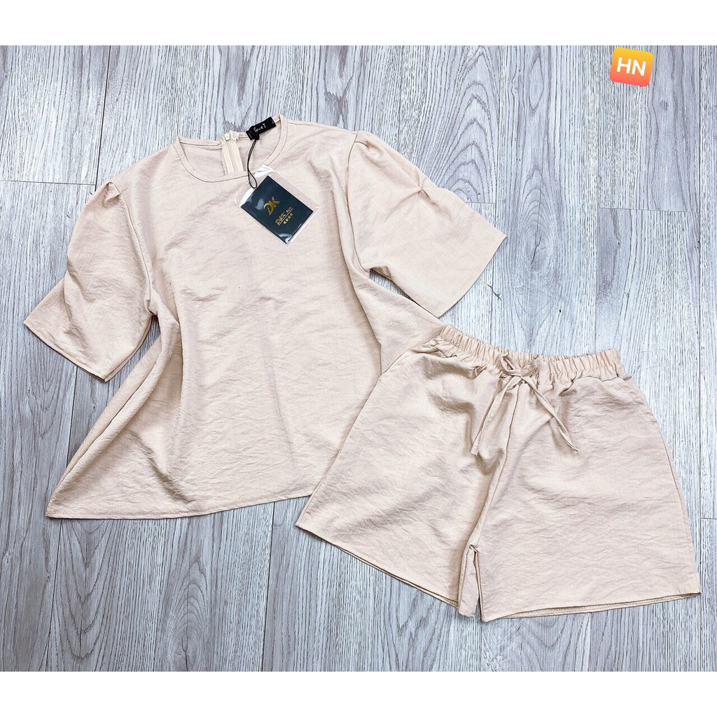 [Mã WASTCOOL giảm 15% tối đa 50K đơn 99K] bộ nữ quần đùi áo tay bồng chất đũi xước babi | BigBuy360 - bigbuy360.vn