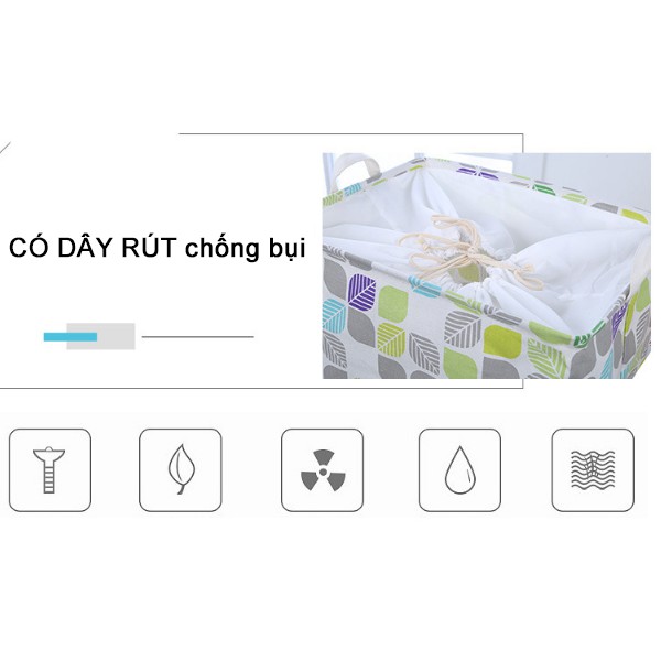 [SẴN-RẺ-ĐẸP] Giỏ vải hình chữ nhật siêu to CÓ DÂY RÚT chống bụi đựng quần áo, chăn màn, đồ chơi