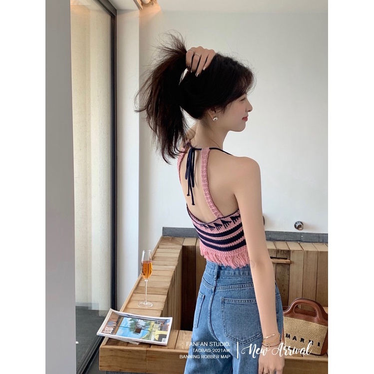 Áo croptop Xiaozhainv dệt kim phong cách Hàn Quốc trẻ trung quyến rũ cho nữ