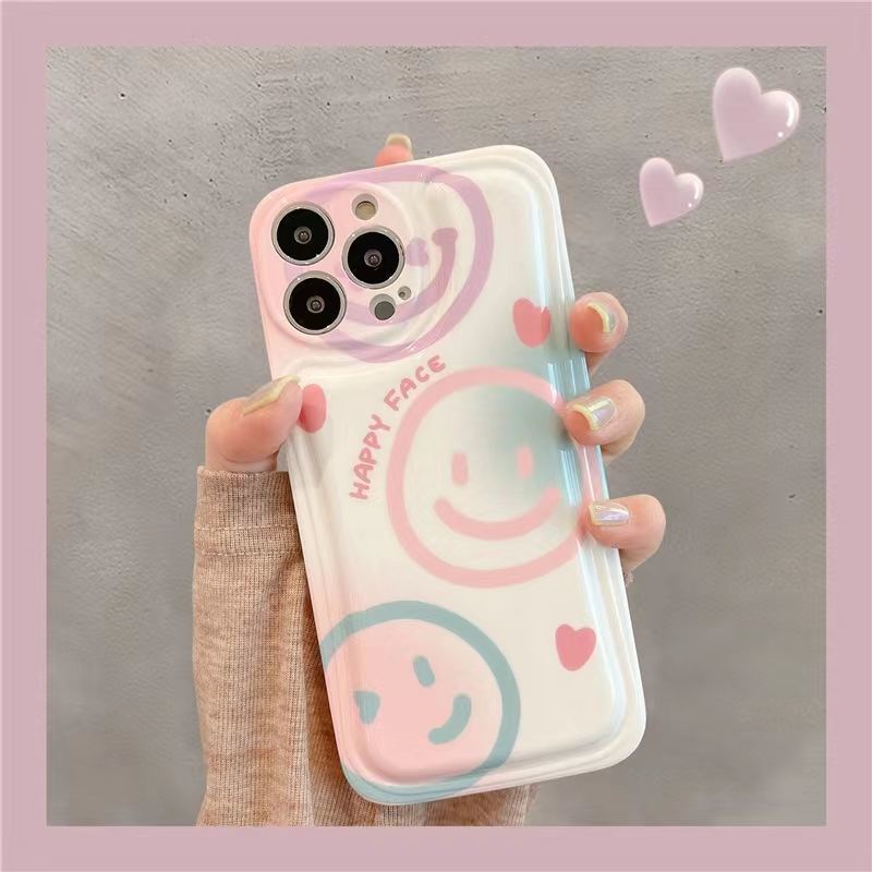 Ốp Điện Thoại Màu Hồng Thiết Kế Mặt Cười Kèm Dây Đeo Chuỗi Hạt Cho IPhone 12 13 11 Pro Max X Xs Max Xr Jkhj
