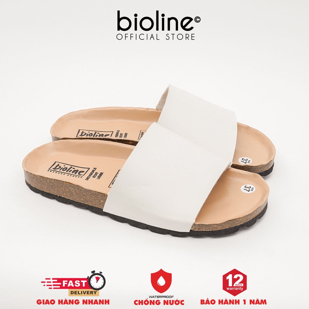 PUK05 - CHỐNG NƯỚC - Dép đế trấu Birken nam nữ Unisex, quai ngang, da PU cao cấp, dép công sở chính hãng Bioline