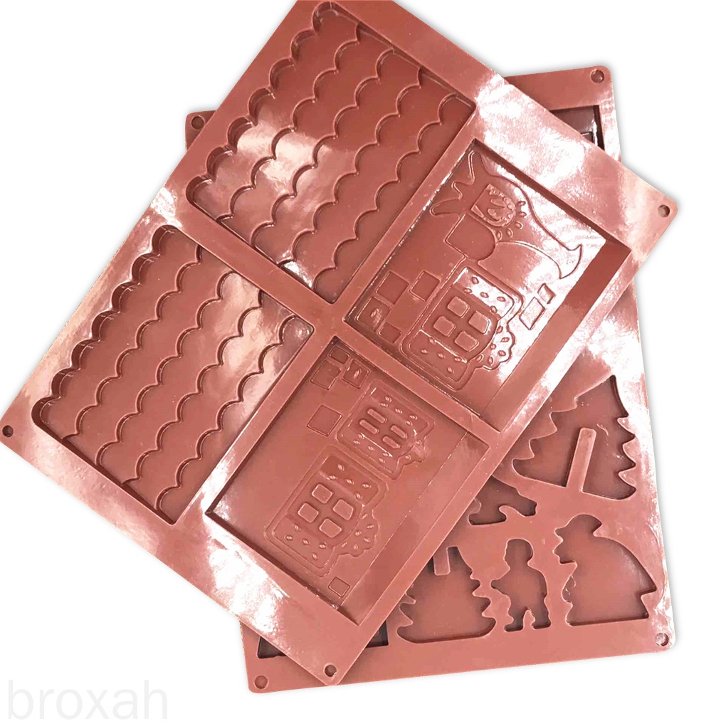 Set 2 Khuôn Silicone Làm Bánh Kẹo Hình Ngôi Nhà Giáng Sinh